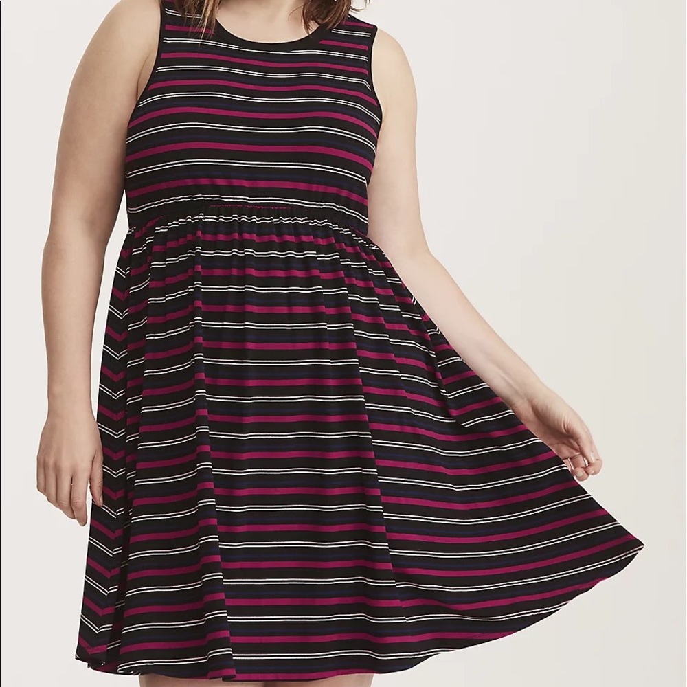 Torrid Multi-Color Striped Jersey Open Back Skater Dress Size 2